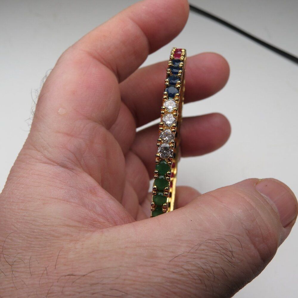 $300 24k plated Indian Green onyx and multi cz hand made bangle